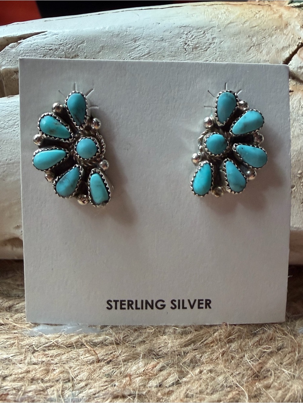 Alicia Wilson Zuni Sterling Silver Turquoise Cluster Earrings